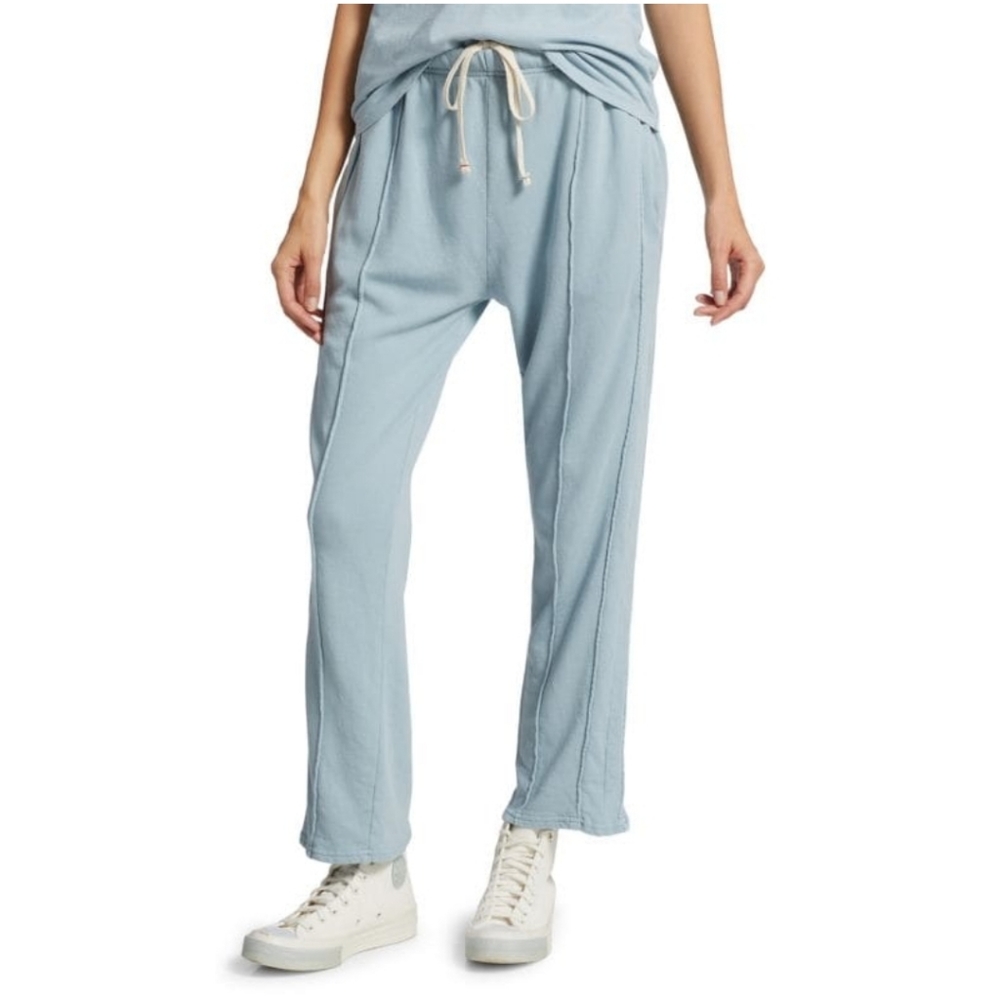 Les Tien Organic Dusty Blue Cotton Terry Lounge Pants - Picture 2 of 6